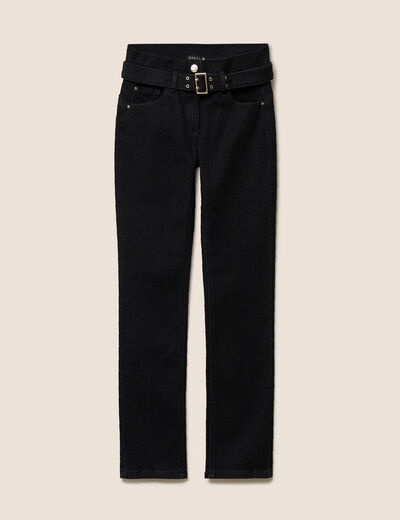 Jean droit ceintur&eacute; taille standard noir femme