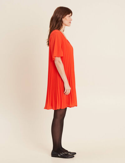 Robe droite plissée orange foncé femme