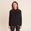 Chemise ample satin&eacute;e manches longues noir femme