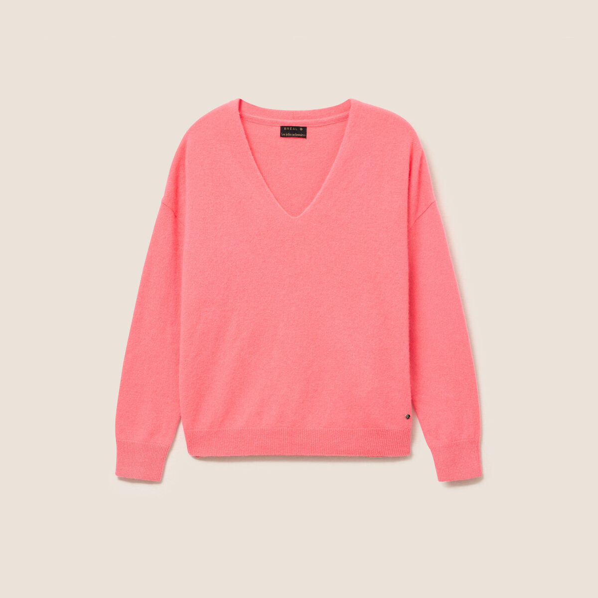 Pull en cachemire col v rose vif femme