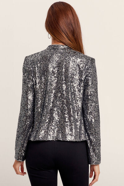 Veste col châle avec sequins gris argent femme