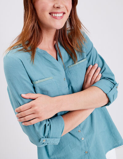 Chemise manches longues bleu gris femme