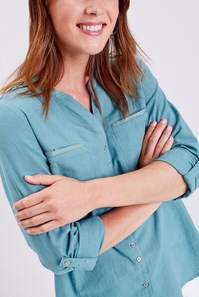 Chemise manches longues bleu gris femme