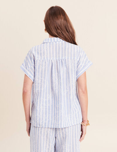 Blouse ample col chemise manches courtes bleu femme