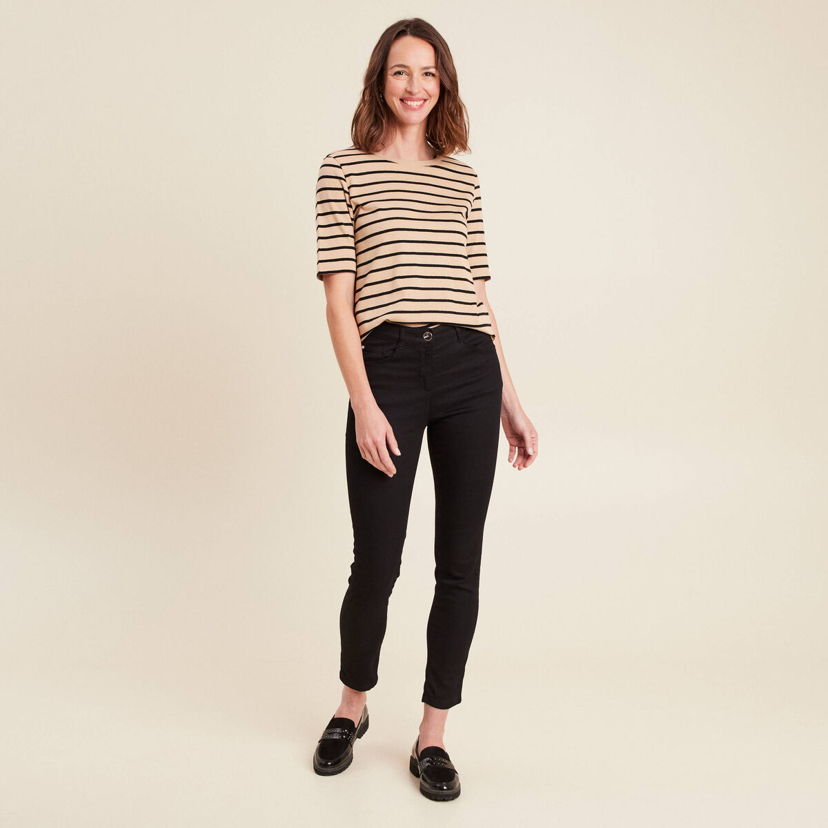 T-shirt col rond marron clair femme