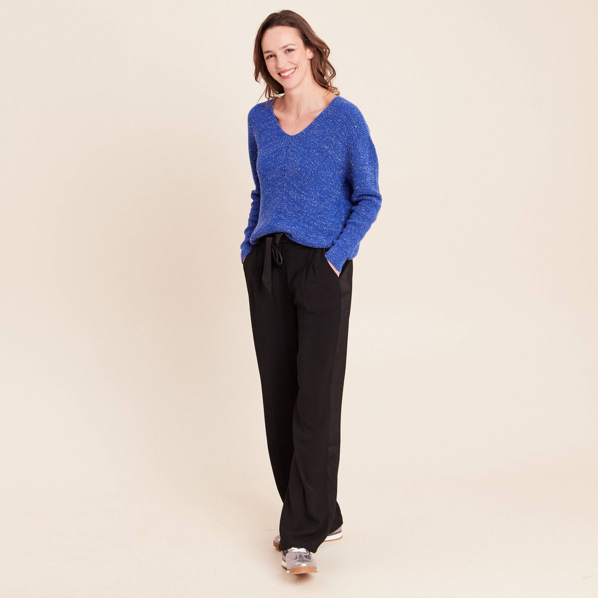 Pull manches longues bleu electrique femme