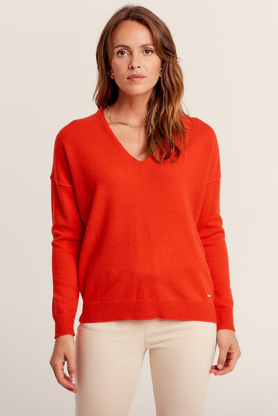 Pull manches longues orange femme