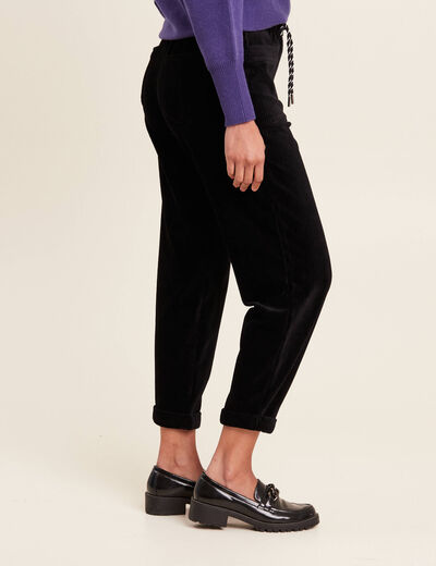 Pantalon coupe mom en velours noir femme
