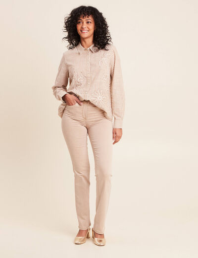Jean coupe droite taille haute denim beige femme