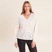 Blouse col v manches longues ecru femme