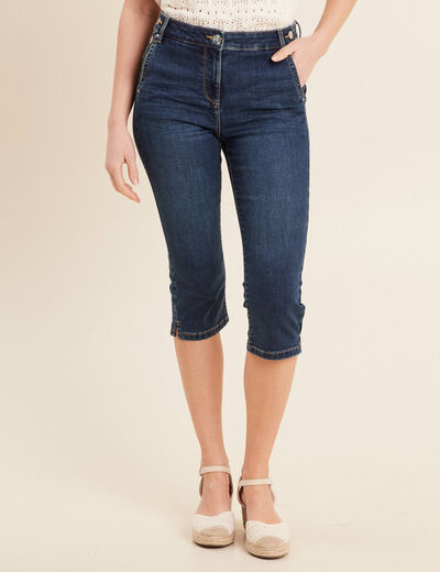 Pantacourt droit en jean denim brut femme