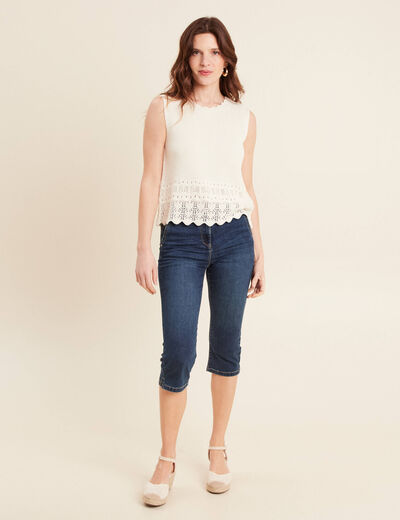 Débardeur tricot sans manches ecru femme