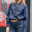 Blouse denim col &agrave; nouer denim brut femme