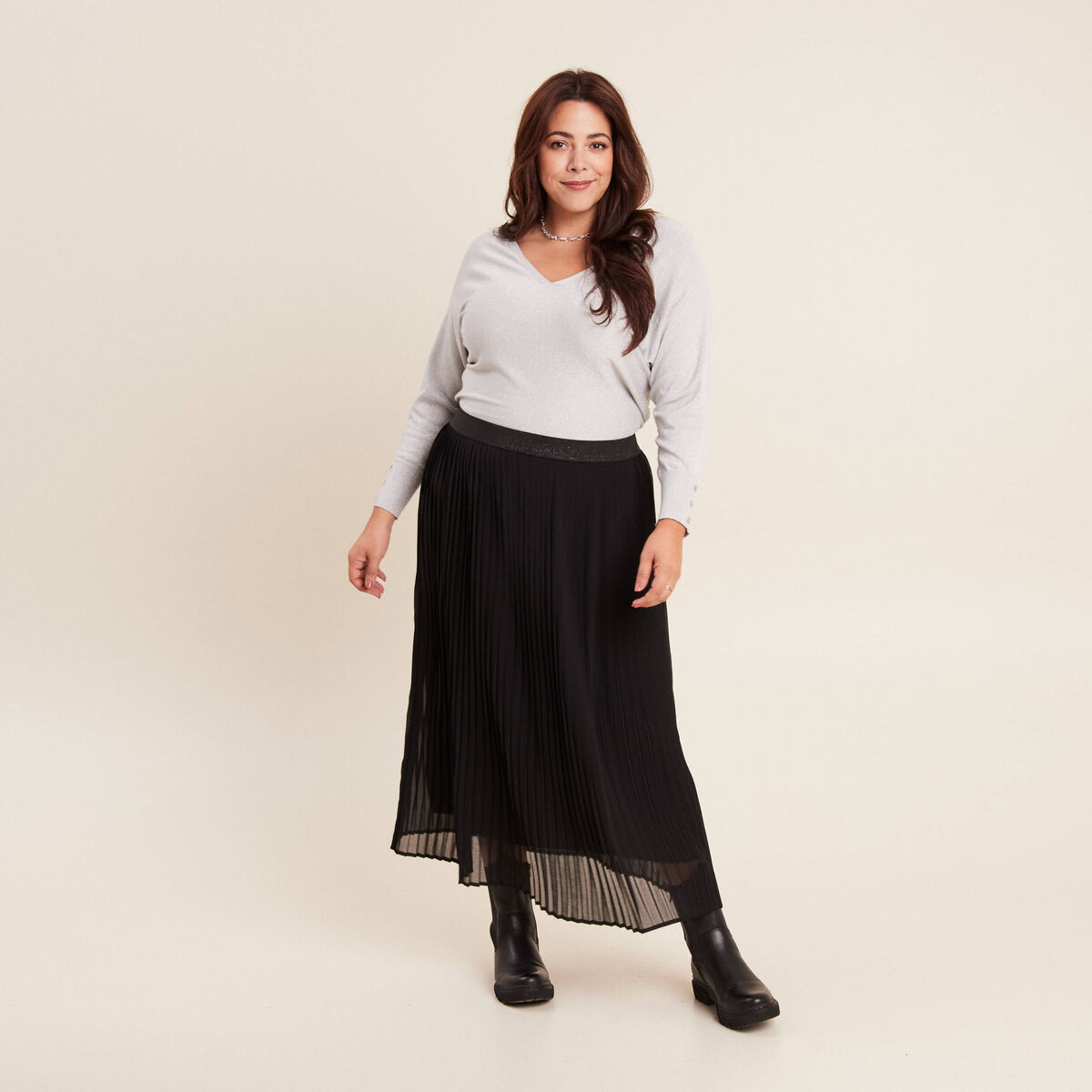 Jupe longue &eacute;vas&eacute;e pliss&eacute;e noir femme