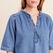 Robe courte &eacute;vas&eacute;e jean col montant denim double stone femme
