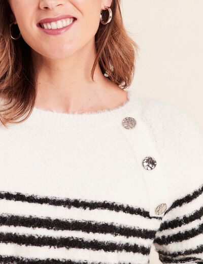Pull bouclette col rond manches longues blanc femme