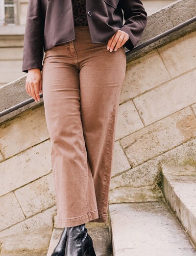 Jean large &agrave; pont marron clair femme