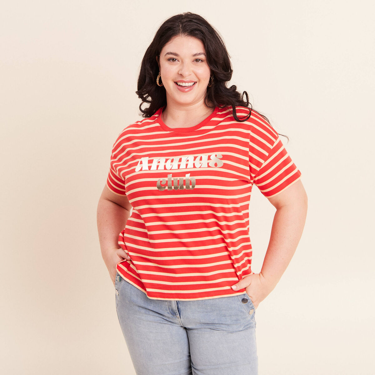 T-shirt col rond manches courtes rose femme