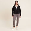 Gilet manches longues à capuche noir femme