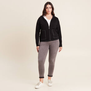 Gilet manches longues à capuche noir femme