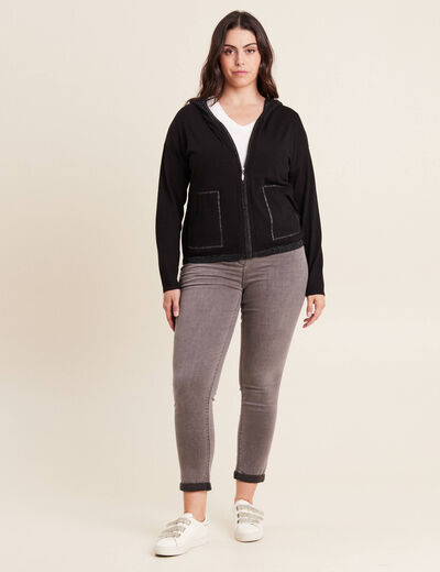 Gilet manches longues à capuche noir femme