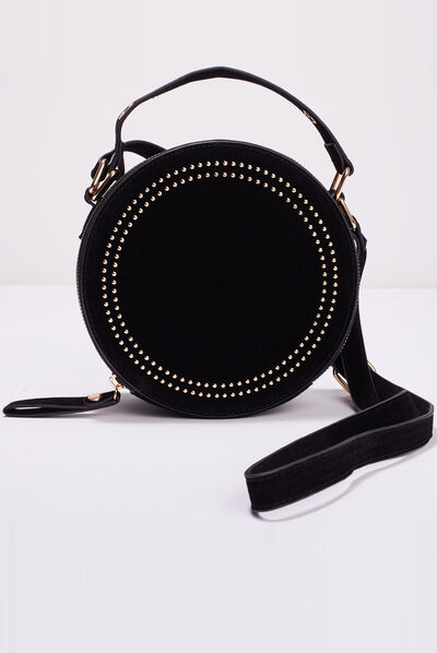 Sac rond suédine clouté noir femme
