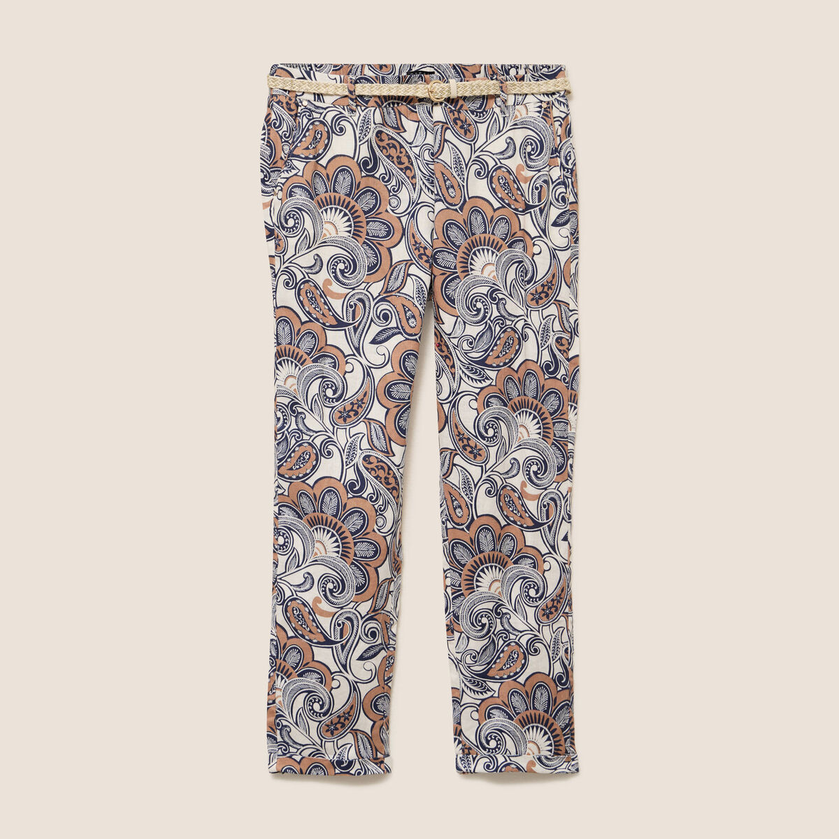 Pantalon coupe chino en lin marron femme