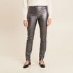 Pantalon ajust&eacute; enduit &agrave; pont couleur argent femme