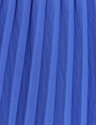 Robe courte &eacute;vas&eacute;e pliss&eacute;e col rond bleu fonc&eacute; femme