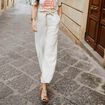 Pantalon large fluide ceinturé ivoire femme