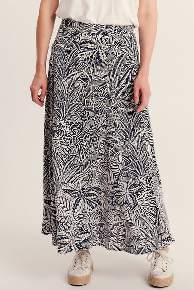 Jupe longue évasée bleu marine femme