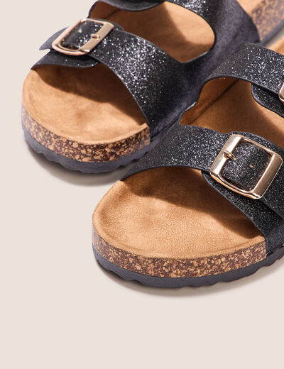Mules à paillettes noir femme