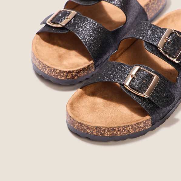 Mules à paillettes noir femme