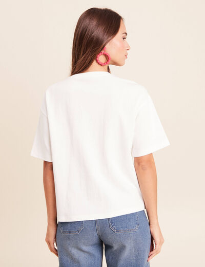 T-shirt col rond manches courtes sequins ecru femme