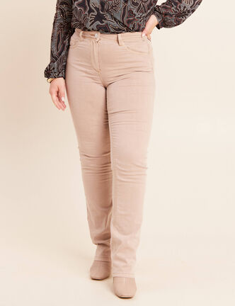 Jean coupe droite taille haute denim beige femme