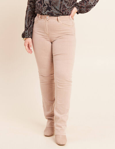 Jean coupe droite taille haute denim beige femme