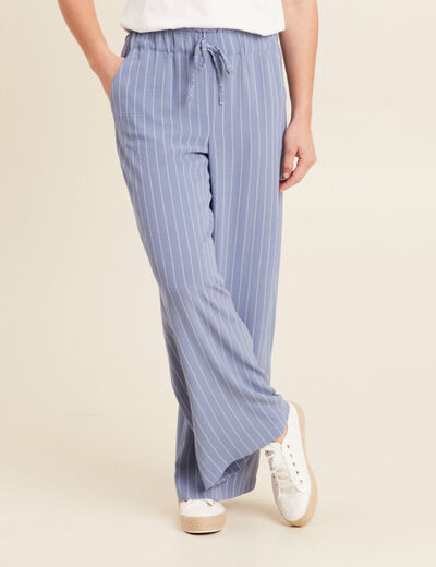 Pantalon large taille haute bleu ciel femme