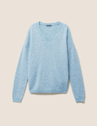 Pull col v bleu p&eacute;trole femme