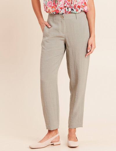 Pantalon large 7/8&egrave;me doubl&eacute; aspect lin vert clair femme
