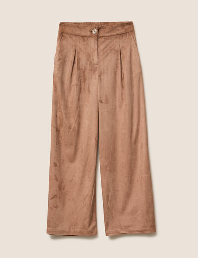 Pantalon su&eacute;dine large &agrave; pinces marron clair femme