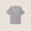 T-shirt droit broderie manches courtes bleu femme