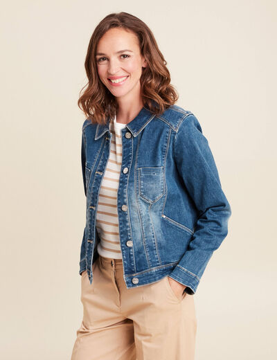 Veste jean ajustée manches longues denim double stone femme