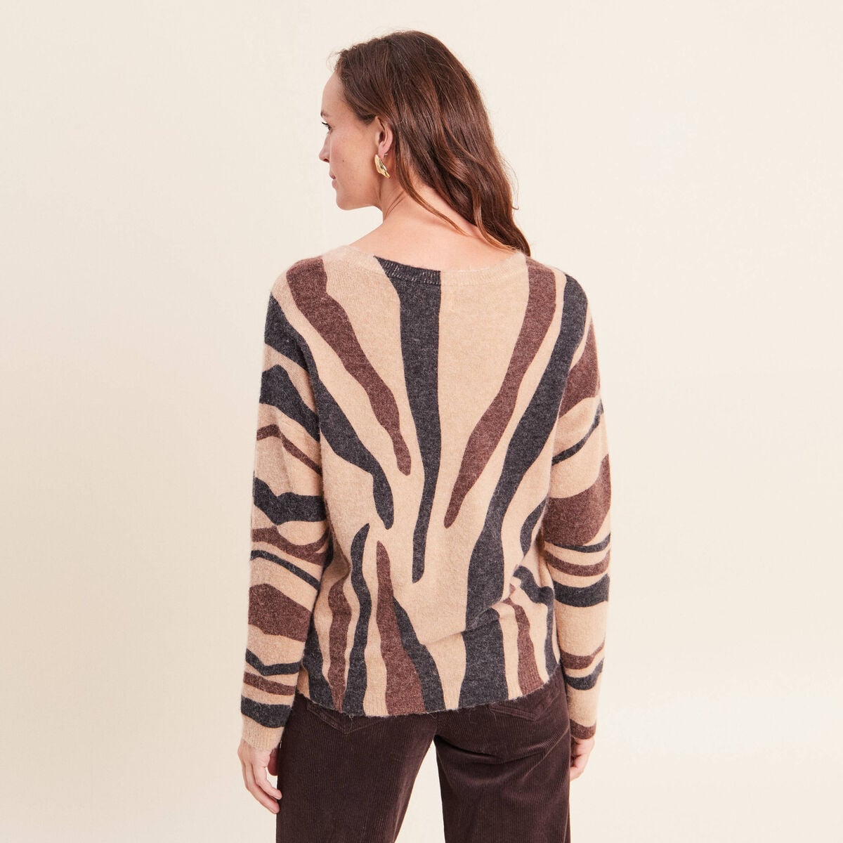 Pull manches longues marron femme