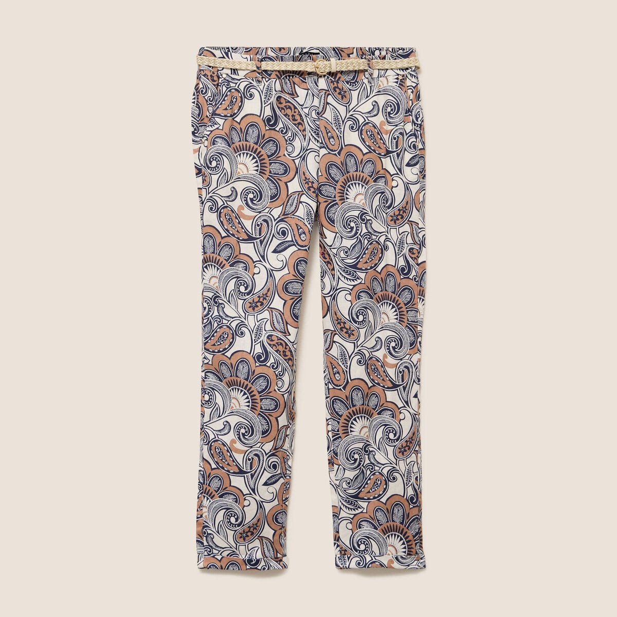 Pantalon coupe chino en lin marron femme