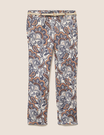 Pantalon coupe chino en lin marron femme
