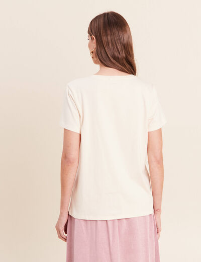 T-shirt col rond manches courtes ecru femme