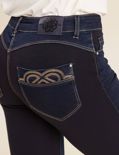 Jean ajusté 7/8ème effet bi-matière denim brut femme