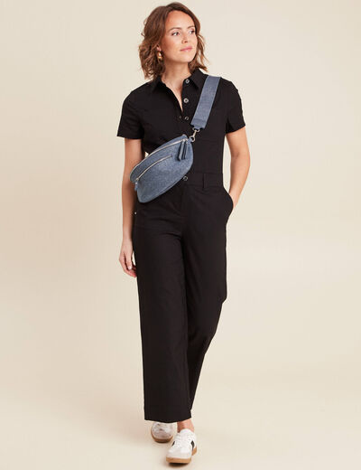 Combinaison pantalon boutonnée noir femme