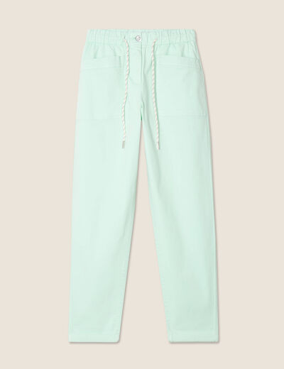 Pantalon coupe droite à coulisse vert clair femme
