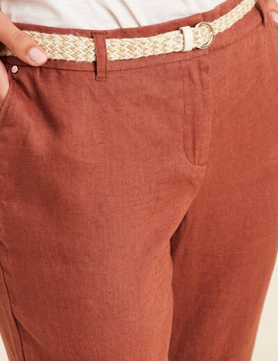 Pantalon flou ceinturé marron foncé femme